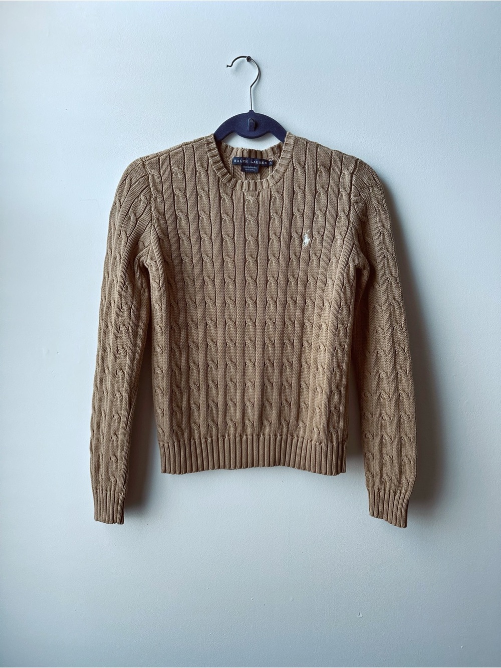 Ralph Lauren Women’s Tan Cotton Cable-Knit Sweater Size S Excellent condition
